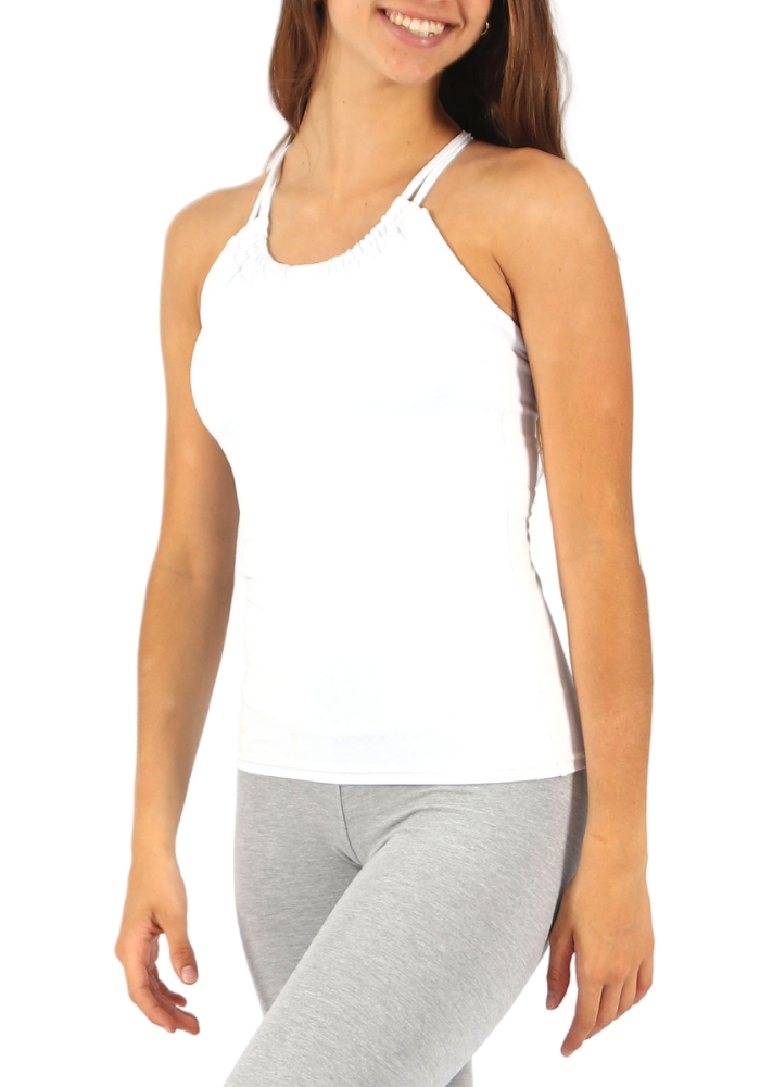 Shakti-Shanti-Emana-Plus-Ruched-Top-with-Twsited-Back-and-Bra-Support-TS375-White-2 Body Sculpt Gathered High Neck with a Twist and Built in Bra Support - Near Perfect - Image 1