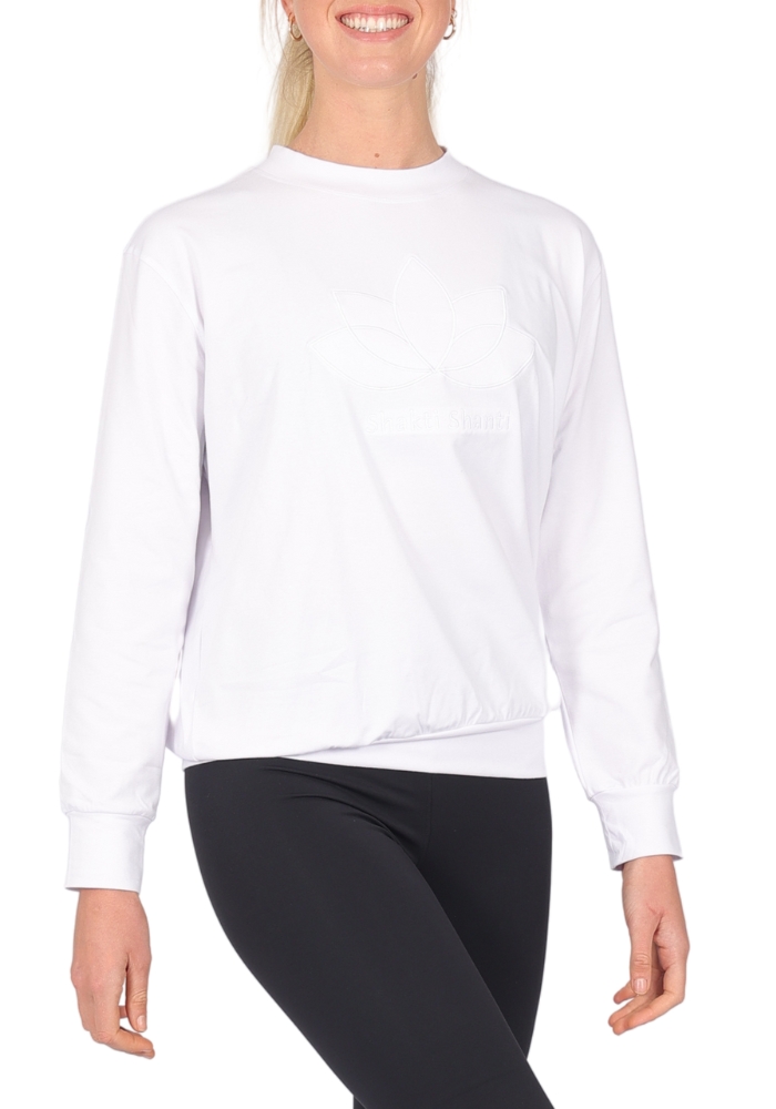 Shakti-Shanti-Cotton-Spandex-Track-Top-with-Lotus-Embroidery-TL181-White Sustainable Track Top with Lotus Embroidery | Mindful Comfort - Image 1