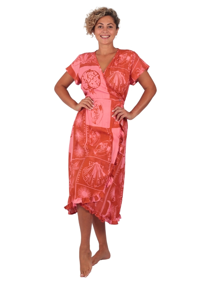 Shakti-Shanti-The-Ray-Wrap-Viscose-Dress-Ac807-Pink-Shell The Ray Wrap Dress| Subtle Allure - Image 1