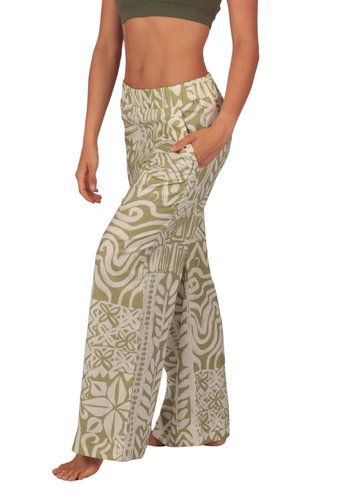 Shakti-Shanti-LInen-Blended-Wide-Leg-Pants-With-Pocket-PL889-Tula-4 Linen Blend Printed Wide Leg Track Pants | Effortless Ease - Near Perfect - Image 1