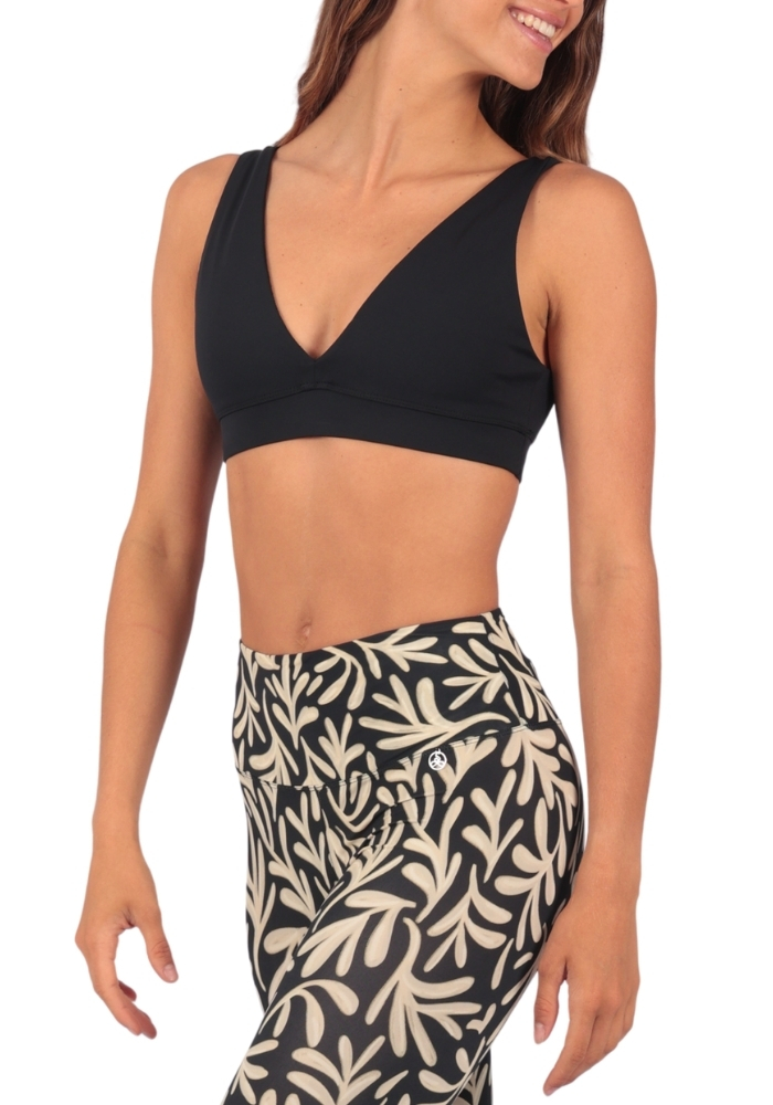 Shakti-Shanti-Cotton-Rich-V-Neck-Bra-BRA013-Black Cotton Rich V Neck Bra | U Back Support - Image 1
