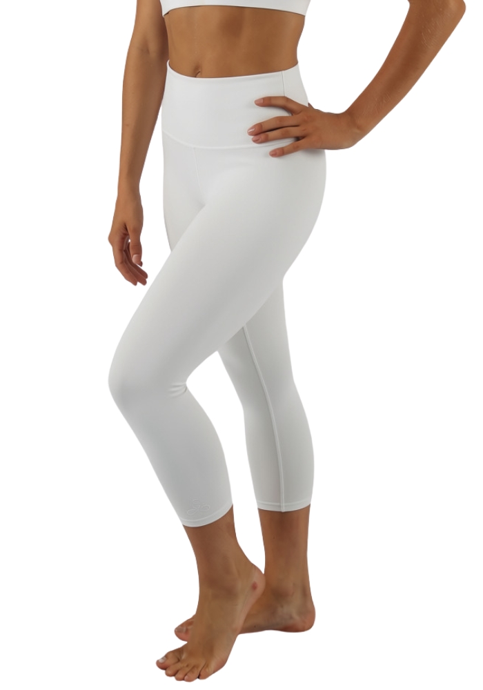 Shakti-Shanti-Cotton-34-leg-tights-RPT157-White Cotton Rich 3/4 Length High Rise Slim Fit Leggings | Shakti Effortless Support - Image 1