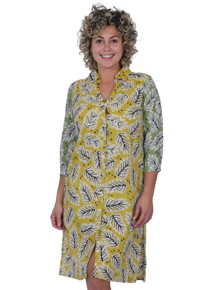 Isla-Bonita-PC32176 Isla Bonita | Leaf Print Shirt Dress - Image 1